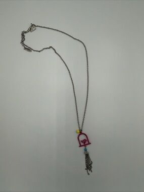 Plunder Silver-Tone Chain with Pink Birdcage Pendant and Bead Accents